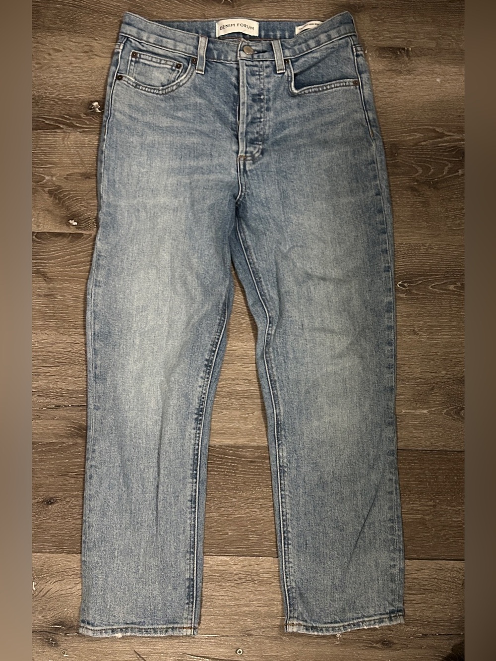 Denim Forum Women's Straight Leg Jeans in Light Blue Wash
